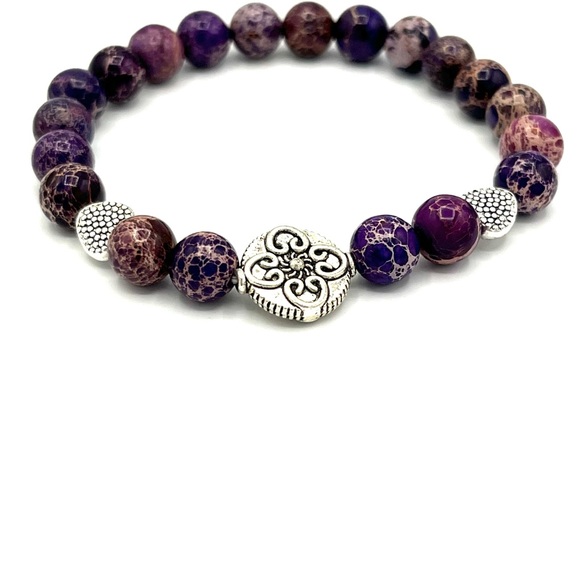 HAND CRAFTED Purple Imperial Jasper Stretch Bracelet - Picture 3 of 6